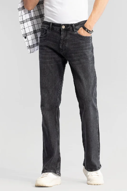 men's regular fit trousers-RetroRipple Slate Black Bootcut Jeans