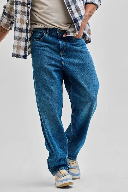 men's fall pants-Blue Loose Fit Jeans