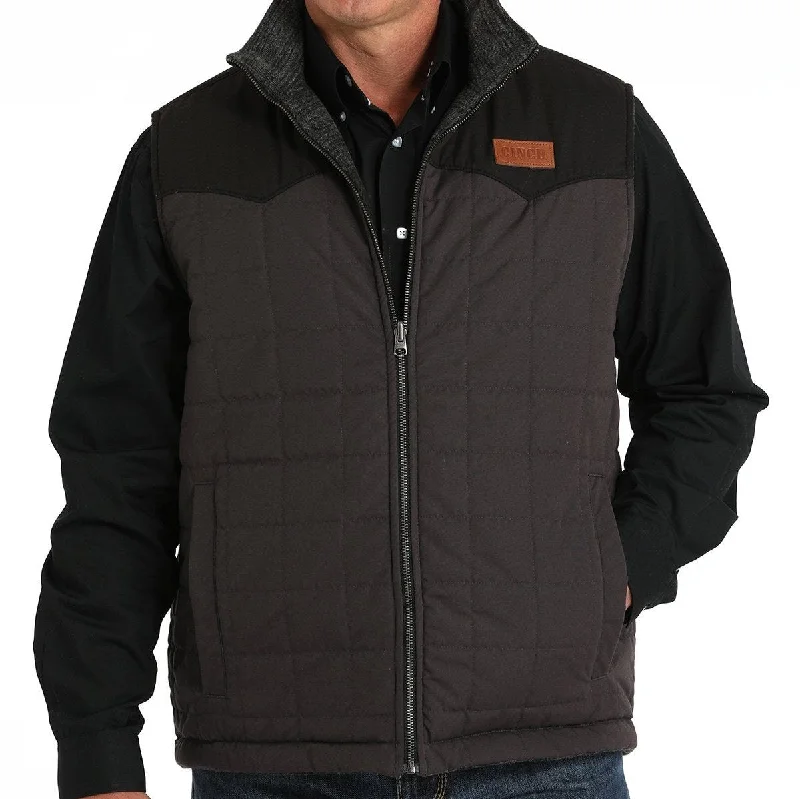 men's down vests-Cinch Men's Reversible Quilted Vest in Black & Charcoal