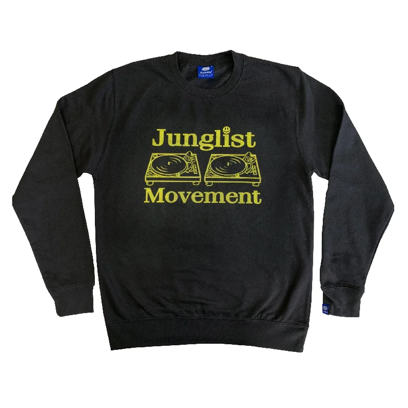 men's gym sweatshirts-Junglist Movement Sweat Black (Yellow)