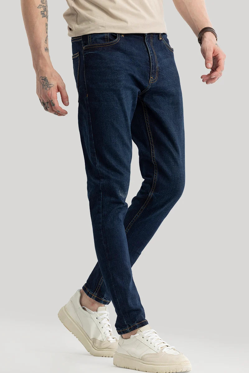 men's flat front pants-Phantom Navy Plain Skinny Fit Jeans