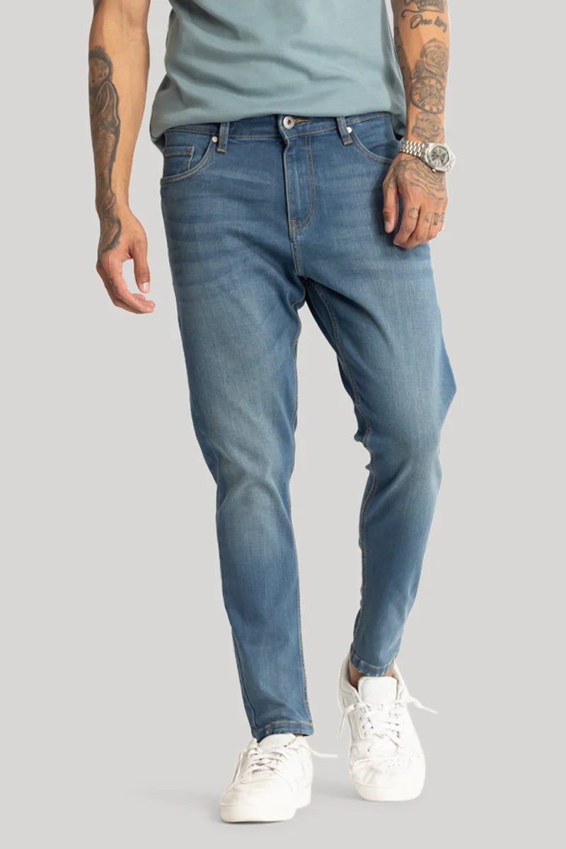 men's ankle pants-Blue Plain Skinny Fit Jeans