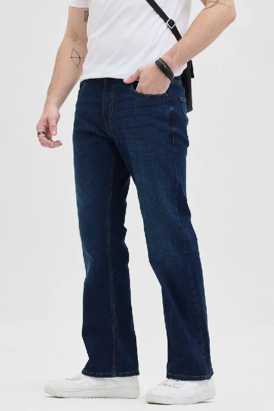 men's high rise pants-Navy Bootcut Jeans