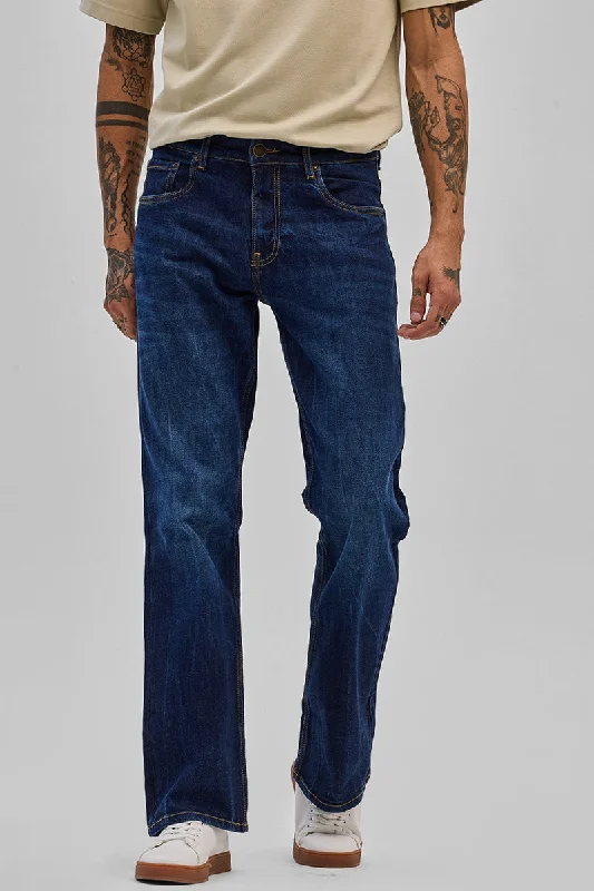 men's streetwear pants-Indigo Bootcut Jeans