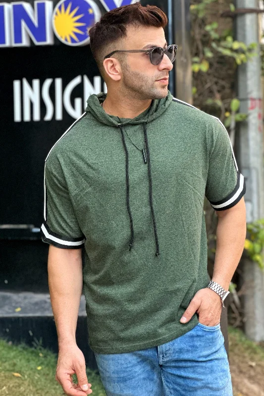 men's slim fit hoodies-Dark Green Heavy Weight Hooded T-shirt