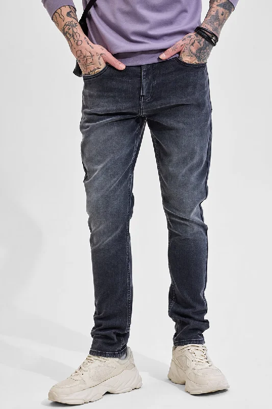 men's tapered jeans-Charcoal Grey Slim Fit Jeans