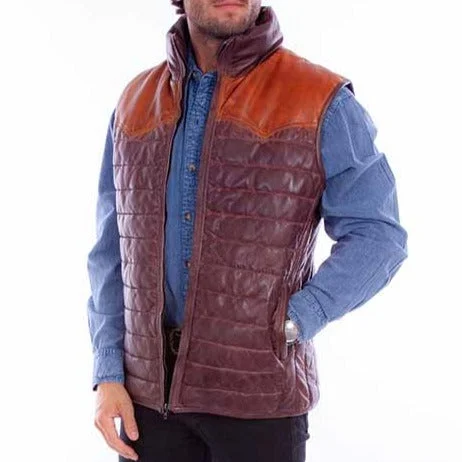 men's insulated vests-Scully Men's Brown Leather Puffer Vest