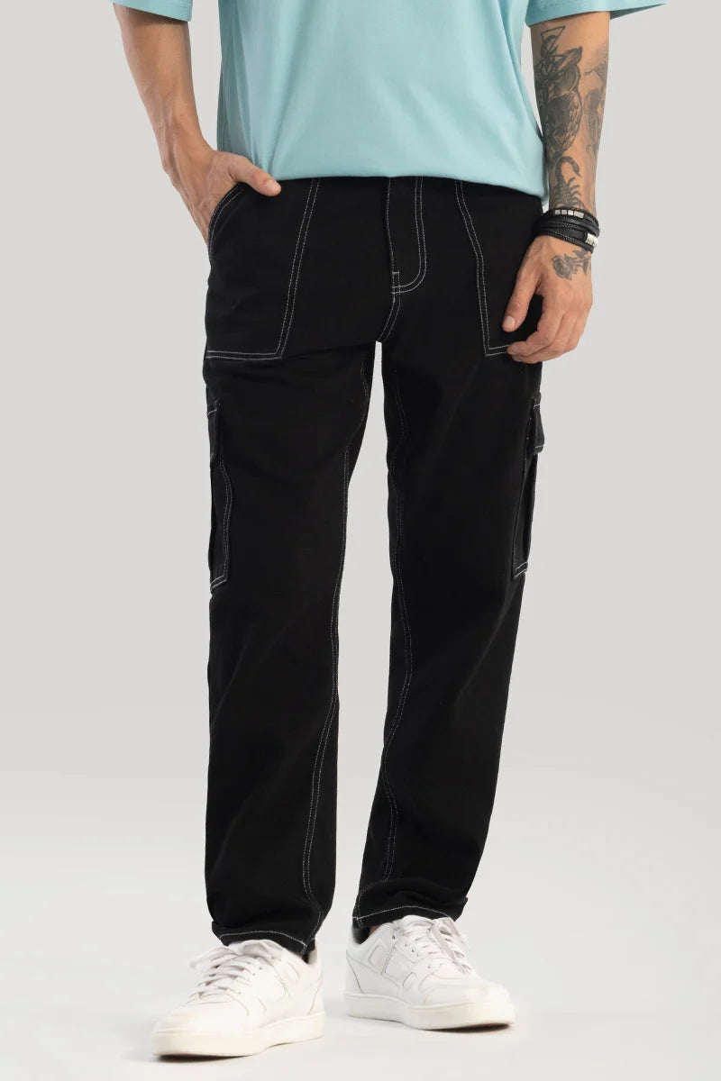 men's stylish pants-UrbanStreet Black Baggy Fit Jeans