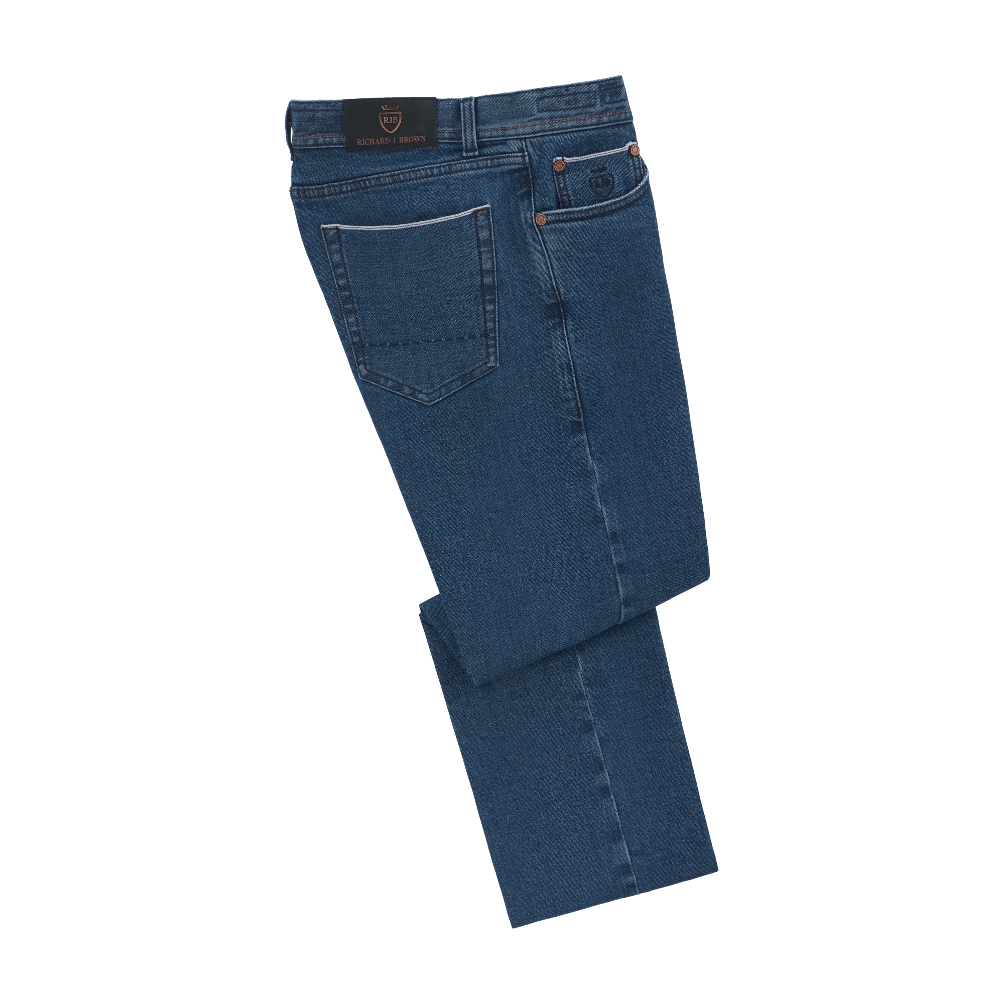 men's lightweight pants-Slim-Fit Stretch-Cotton 5 Pocket Jeans in Denim Blue