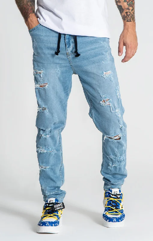 men's cargo pants-Light Blue Raw Carrot Jeans