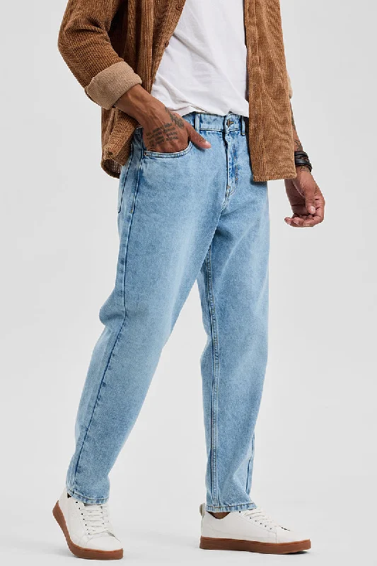 men's recycled pants-Light Blue Baggy Fit Jeans