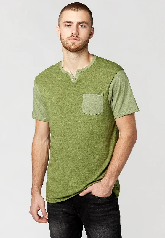 men's office t-shirts-Kaddy Men's T-Shirt with Tonal Trim in Green - BM23555