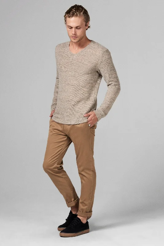 men's neutral color sweatshirts-Men's Soft Knit Melange V-Neck Sweater