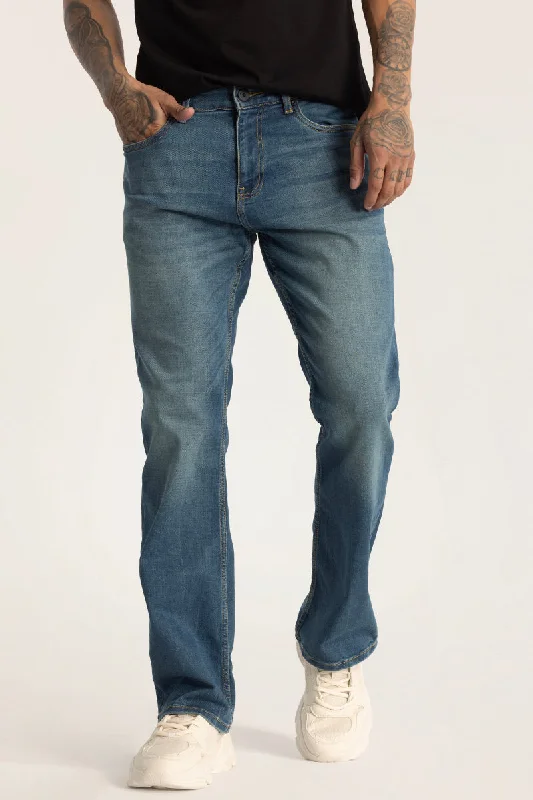 men's budget pants-Blue Plain Bootcut Jeans