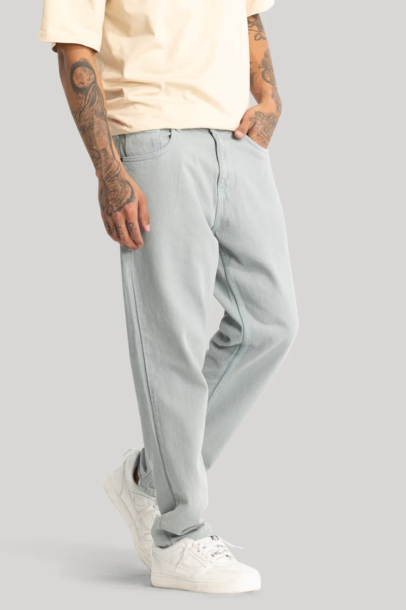 men's solid color pants-Light Blue Baggy Fit Jeans