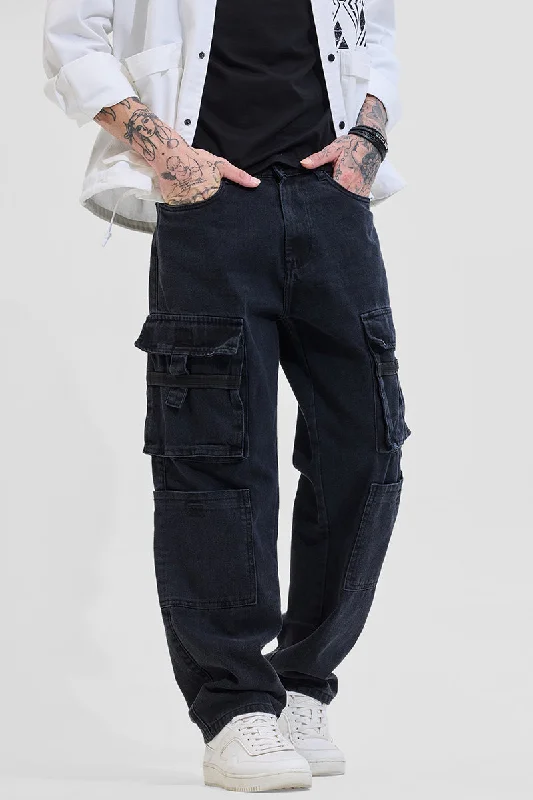 men's slim jeans-Black Baggy Fit Jeans