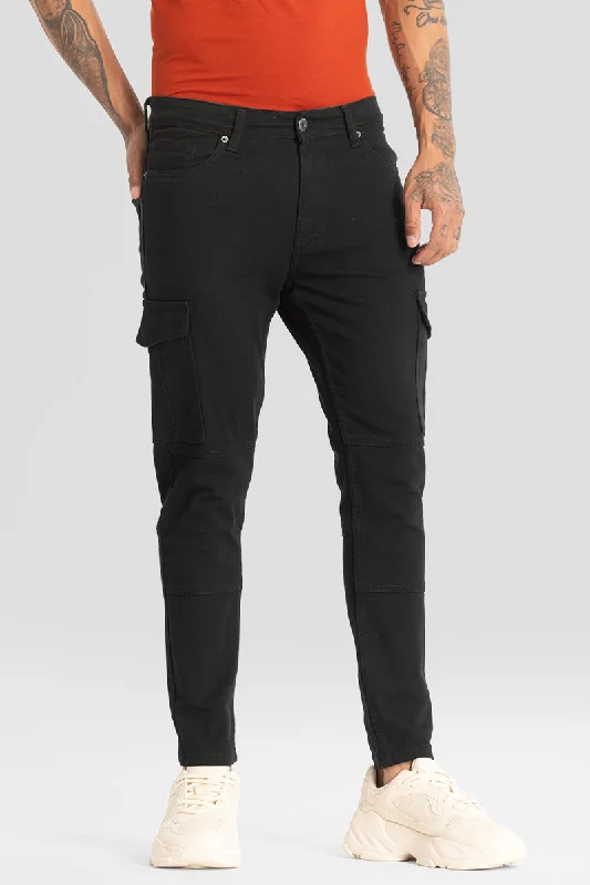 men's summer pants-Black Cargo Style Skinny Fit Jeans