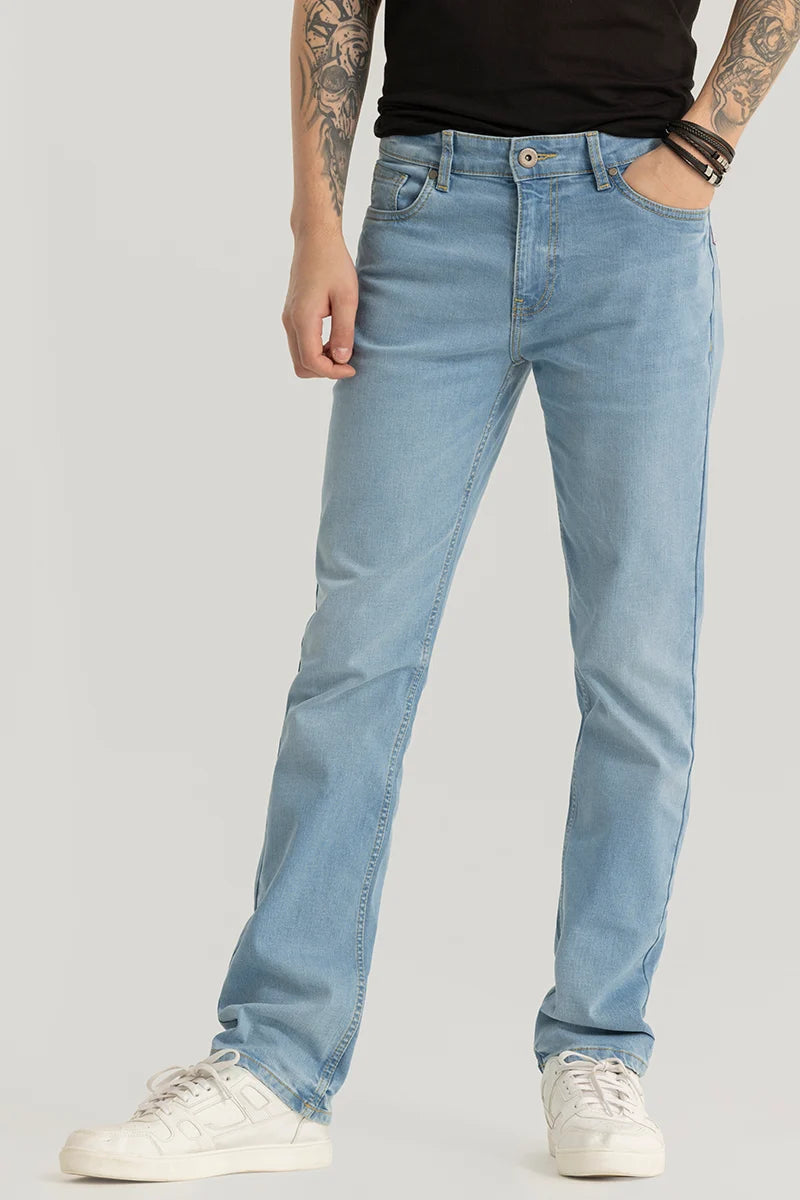 men's home wear trousers-Brigitte Blue Plain Straight Fit Jeans