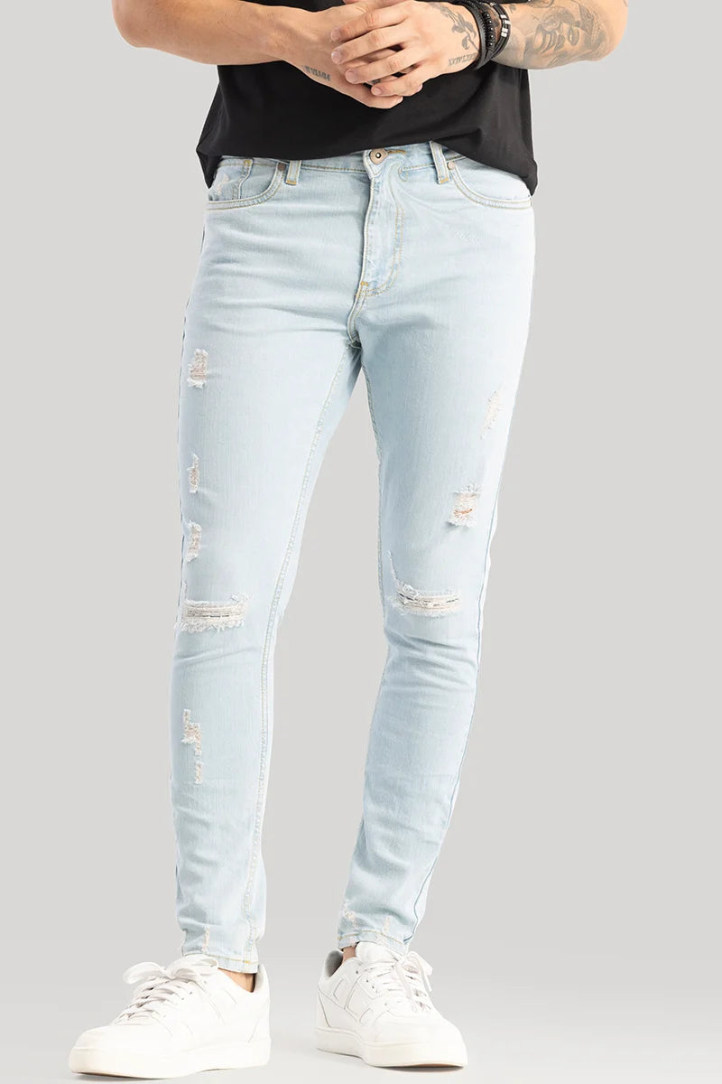 men's lightweight pants-Ilaria Ice Blue Distressed Skinny Fit Jeans