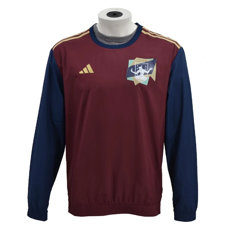 men's performance sweatshirts-DCFC adidas Windbreaker Pullover- Maroon/Navy