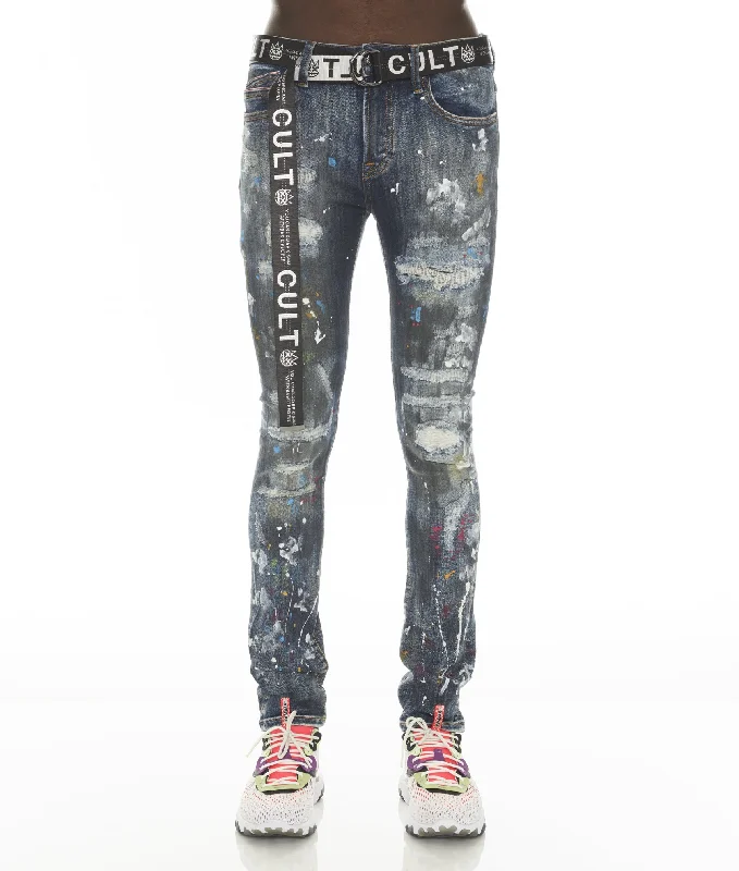 men's cropped pants-PUNK SUPER SKINNY STRETCH w/ACAI BELT IN CHAOS