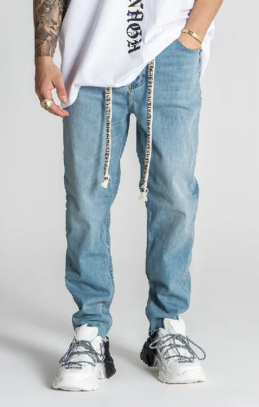 men's athletic pants-Light Blue Message Balloon Jeans