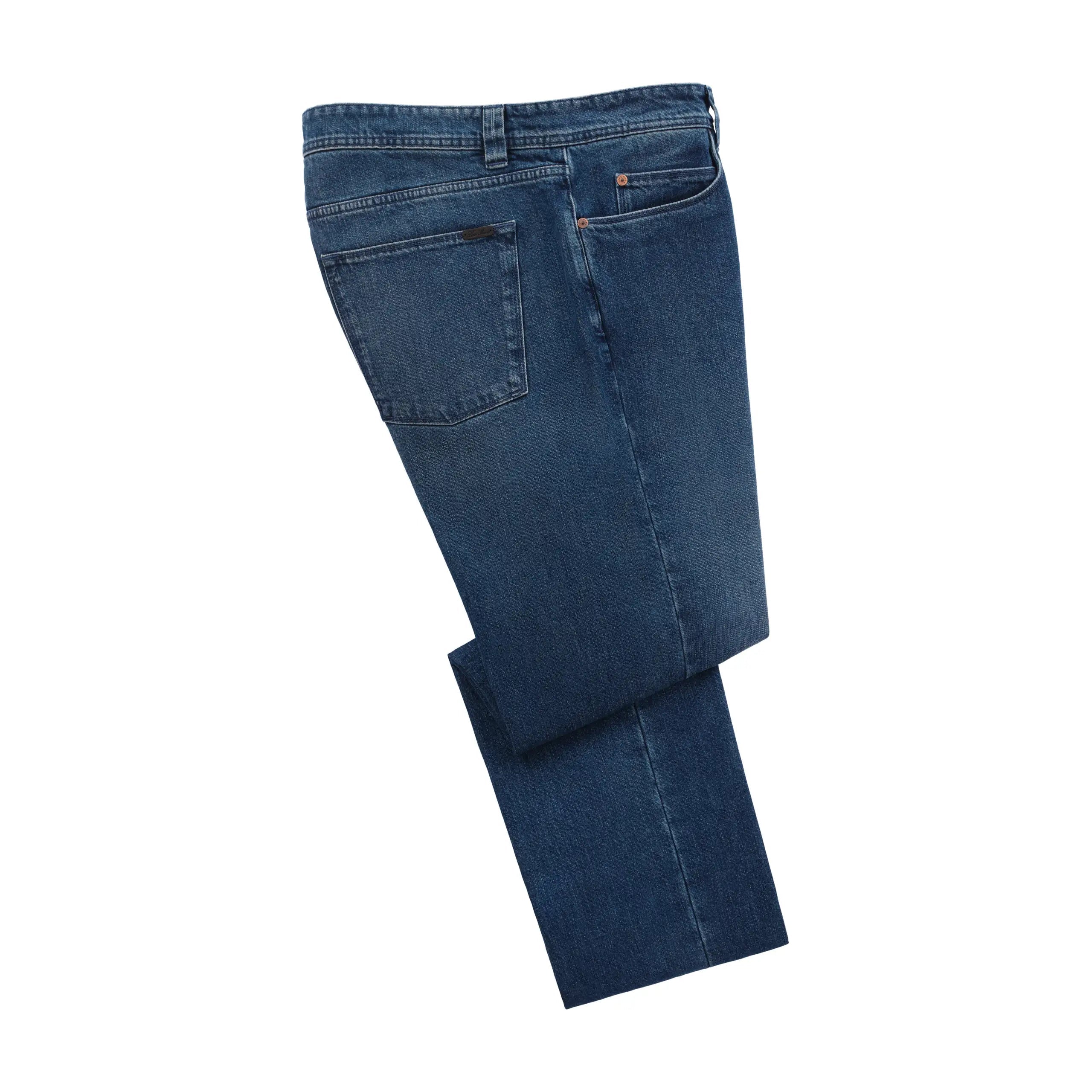 men's hiking pants-Regular-Fit Jeans with Cotton and Cashmere-Blend Lining in Denim Blue