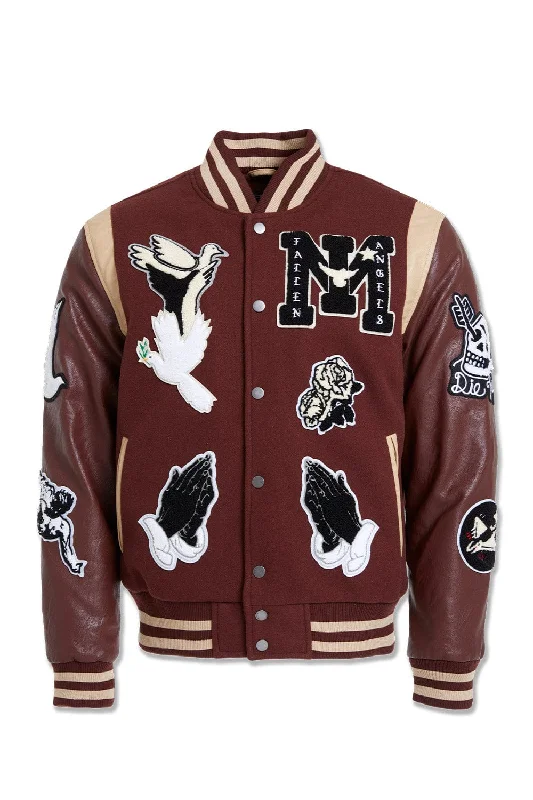 men's safety jackets-Big Men's Fallen Angels Varsity Jacket (Chocolate)