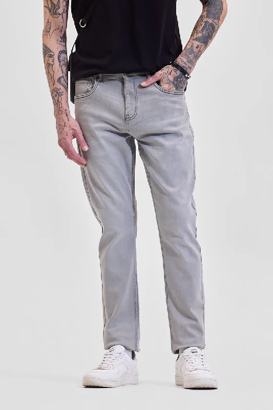 men's activewear pants-Grey Mid Rise Slim Fit Jeans