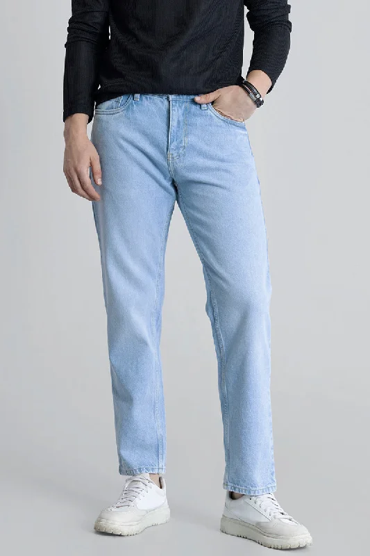 men's pajama trousers-Refined Ice Blue Relaxed Fit Jeans