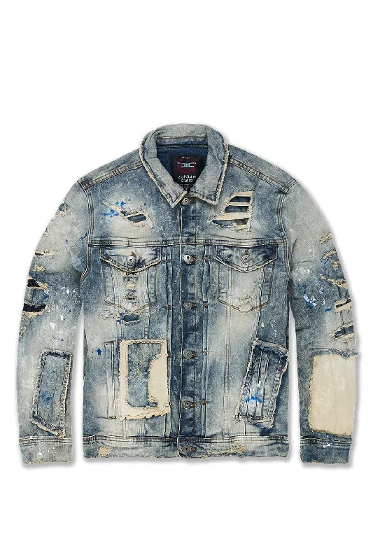 men's retro jackets-Big Men's Washington Heights Denim Trucker Jacket (Desert Storm)