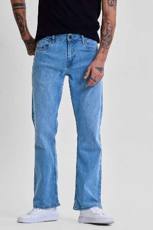 men's outdoor trousers-Light Blue Bootcut Jeans