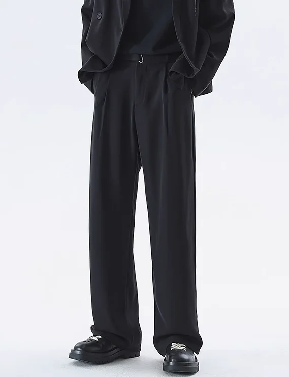 men's dress pants-Wide Leg Tailored Lightweight Trousers with Belt Detail