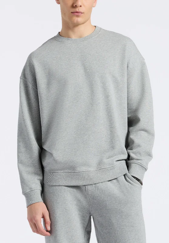 men's neutral color sweatshirts-Famke Men's Relaxed Crewneck Sweatshirt, Heather Grey - BM24541