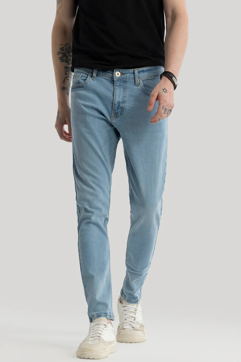 men's pleated trousers-Phantom Light Blue Plain Skinny Fit Jeans