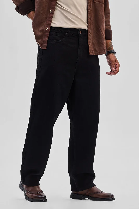 men's business pants-Black Loose Fit Jeans