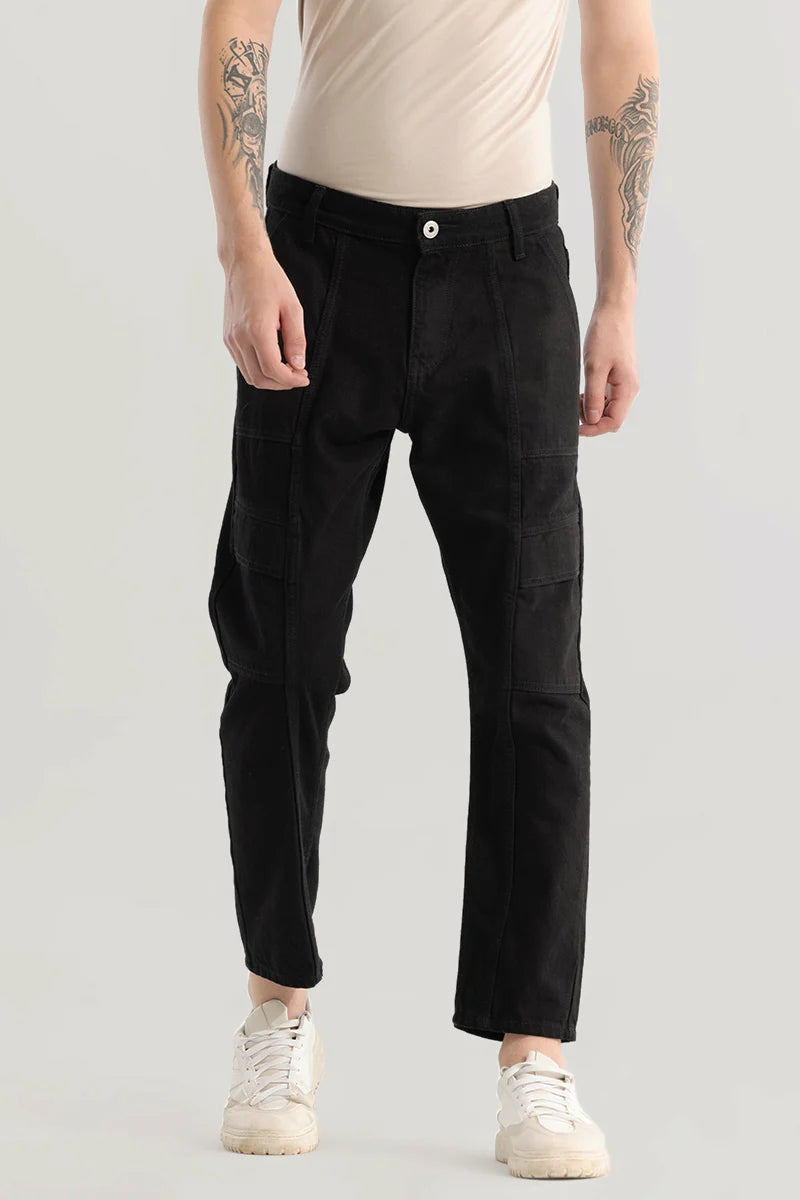 men's activewear pants-Cargotic Black Baggy Fit Jeans