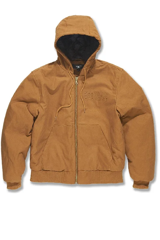 men's snowboarding jackets-Big Men's See You In Paradise Hooded Work Jacket (Wheat)