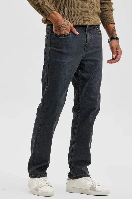 men's gym trousers-Charcoal Grey Regular Fit Jeans