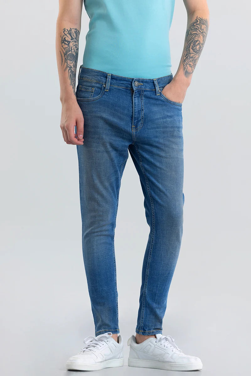 men's classic trousers-Livia Blue Plain Skinny Fit Jeans