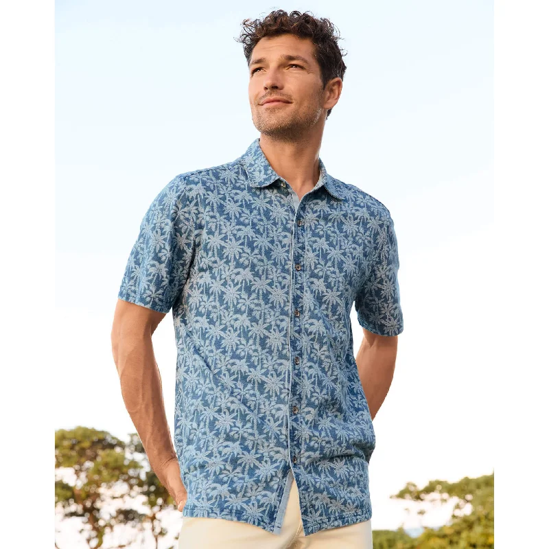 men's neutral shirts-Tommy Bahama Men's Palm Grotto Camp Shirt - Faded Indigo