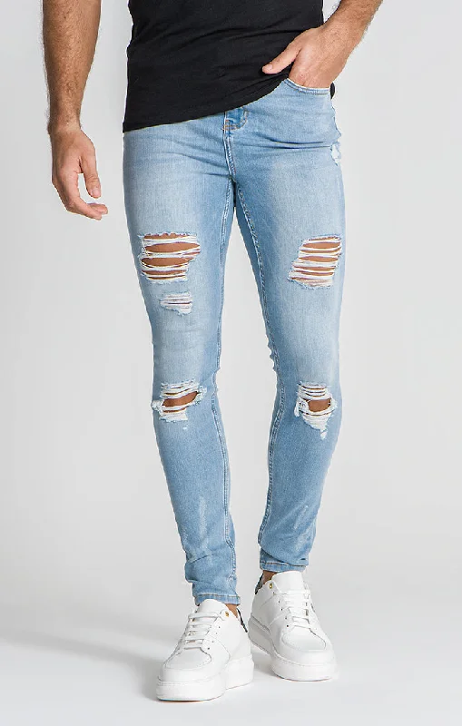 men's cropped pants-Light Blue Core Destroyed Jeans