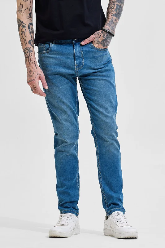 men's flannel pants-Blue Slim Fit Jeans