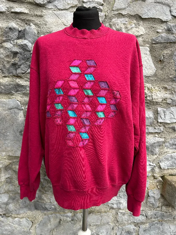 men's travel gear sweatshirts-80s maroon geometric sweatshirt Medium