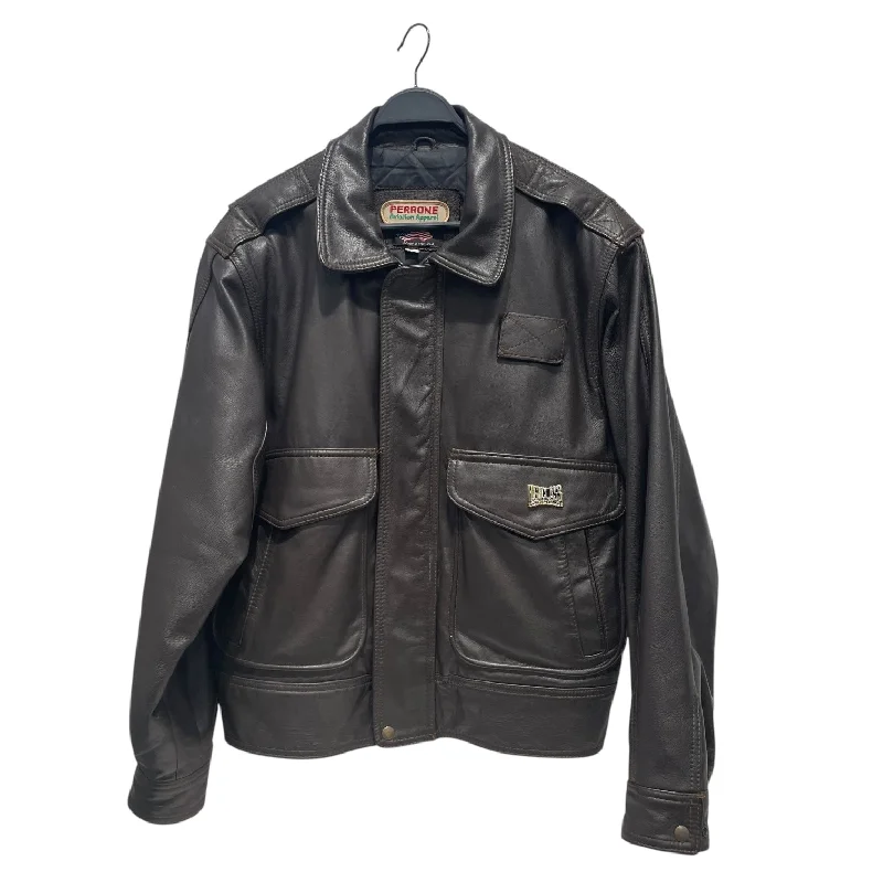 men's designer jackets-PERRONE/Flight Jkt/L/Leather/BRW/AVIATION JACKET