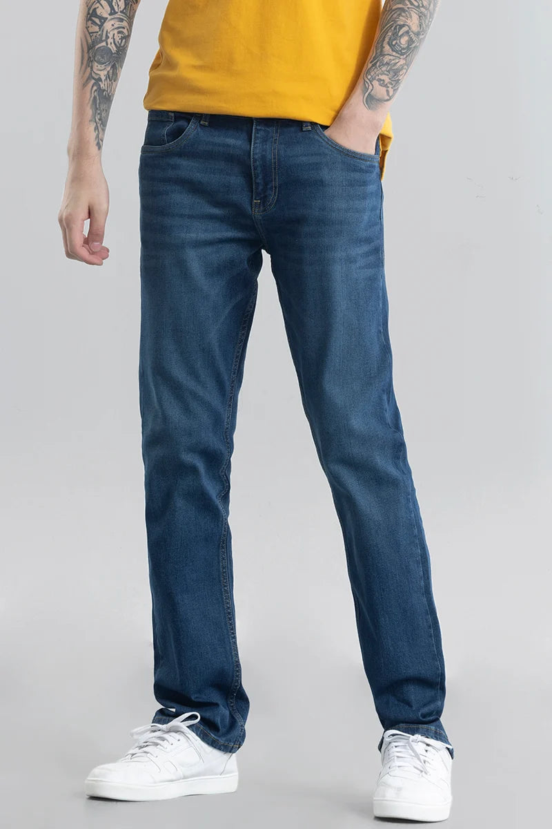 men's affordable trousers-Kari Blue Straight Fit Jeans