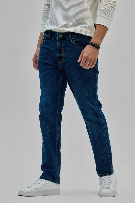 men's stretch jeans-Blue Regular Fit Jeans