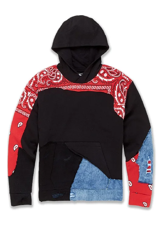 men's recycled sweatshirts-Paisley Pullover Hoodie (Crimson)