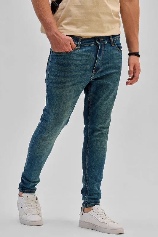 men's running pants-Blue Skinny Fit Jeans