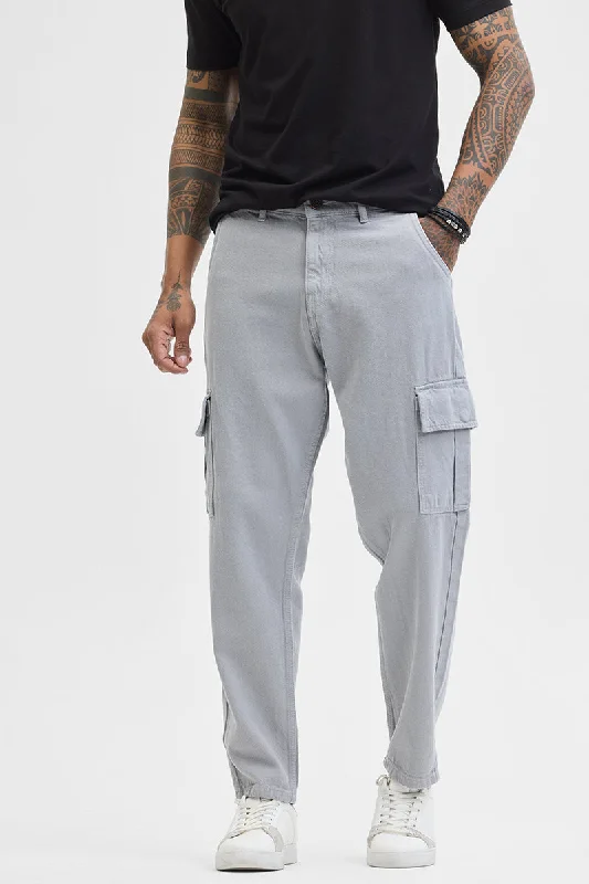 men's lightweight pants-Light Grey Baggy Fit Jeans